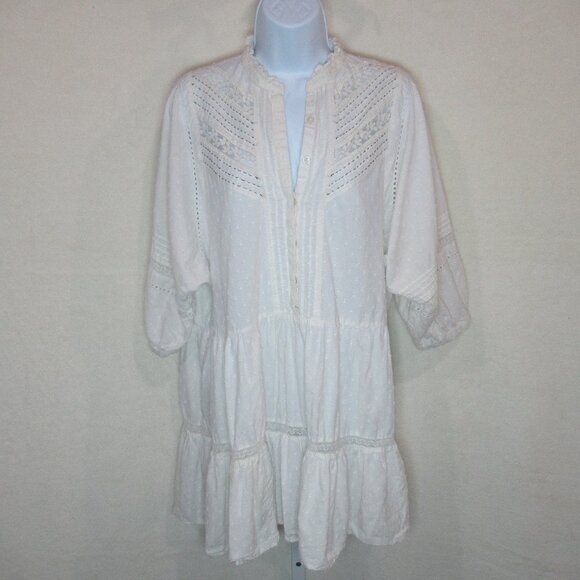 Anthropologie White Swiss Dot Boho Babydoll Dress | Size Small - Picture 2 of 14